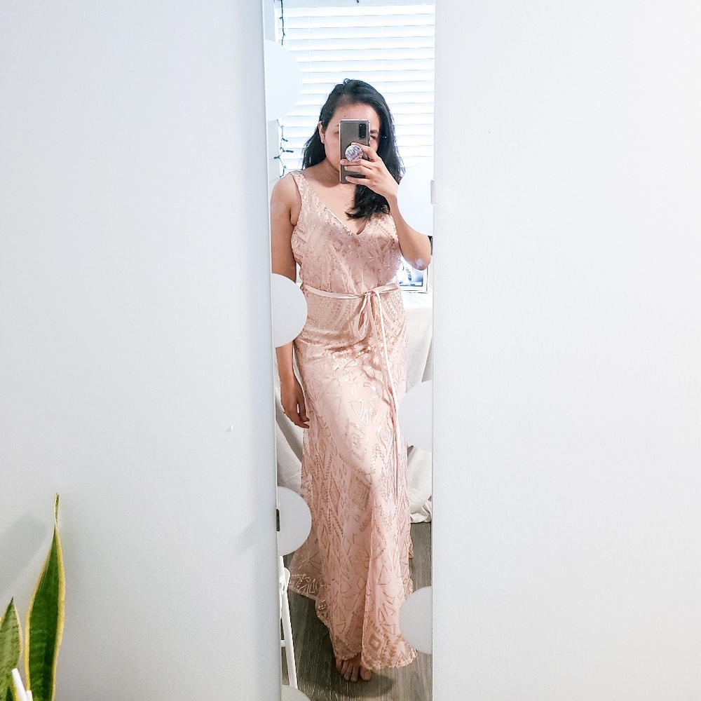 ANGELINA FACCENDA Sequined Pink Bridesmaid Dress 2